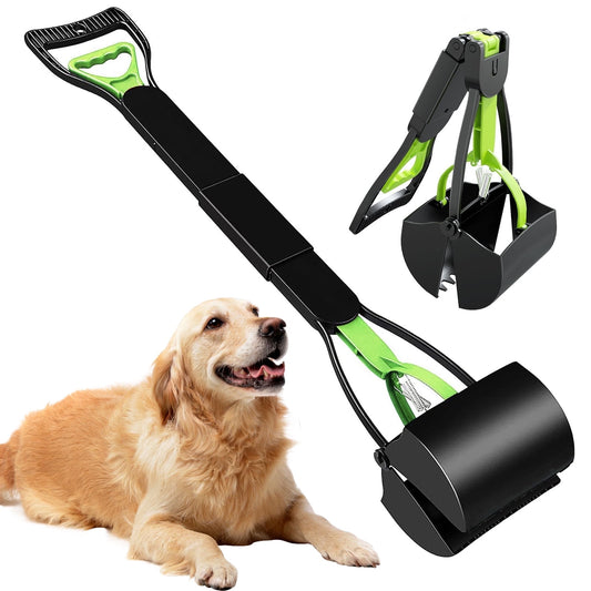 Poop Scooper for Outdoor Dog Walking Non-Breakable Poop Picker with Long Handle Foldable 27.6inch Poop Pick Up Tool