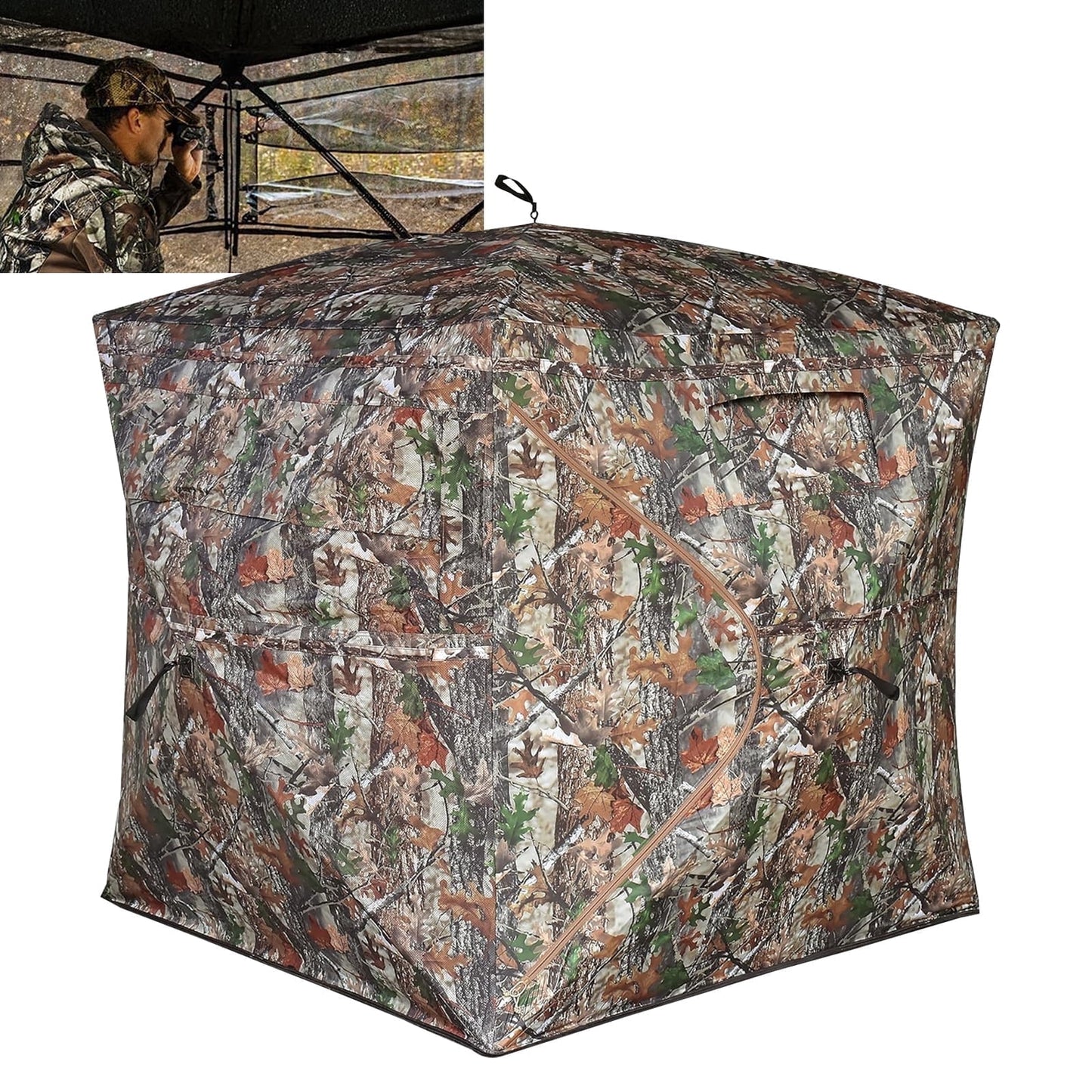 Pop-Up Hunting Blind, Portable 270?¡ãSee Through Camouflage Ground Blind, 2-3 Person, Durable Tent for Deer & Turkey Hunting with Carrying Bag