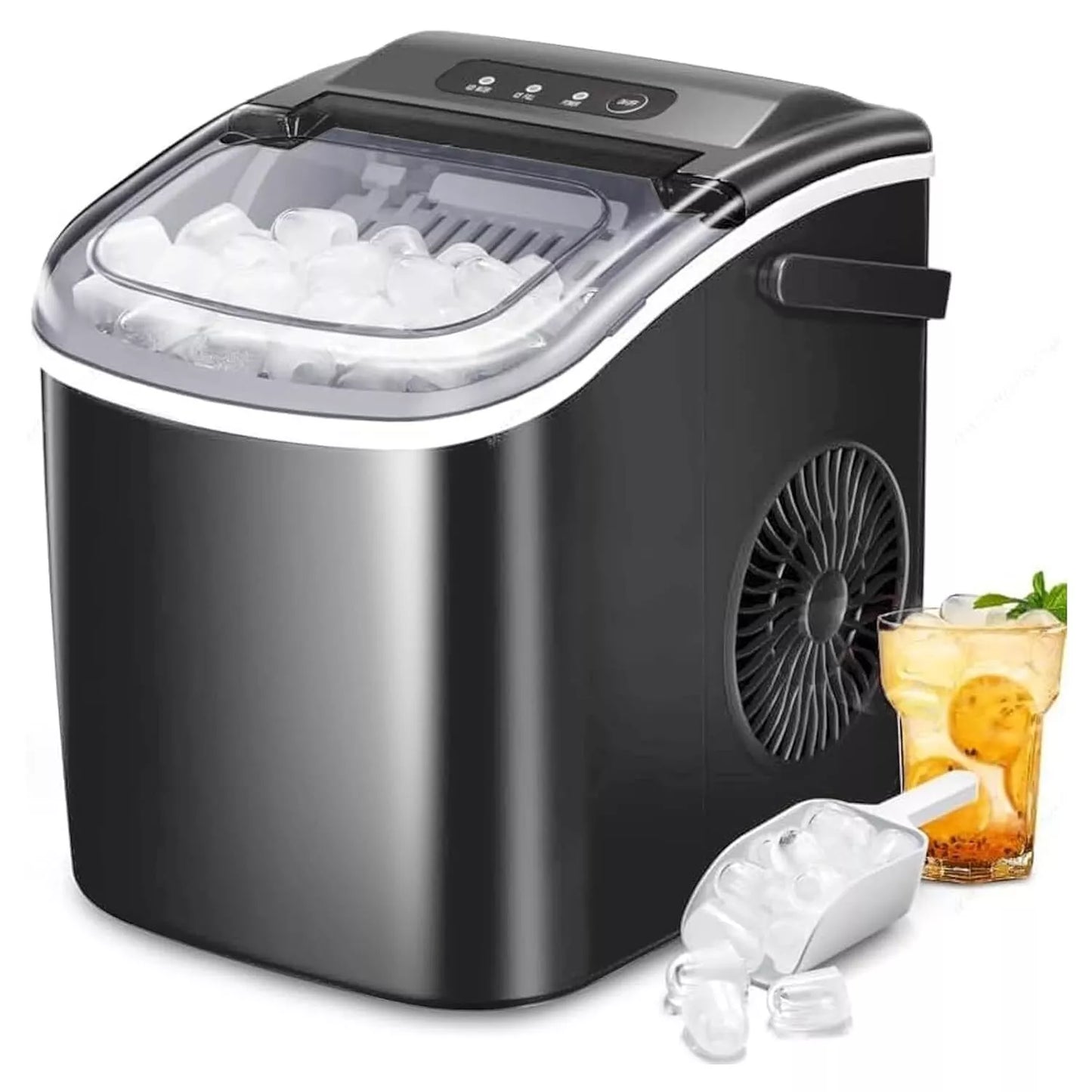 Portable Ice Maker Machine , Handle,26Lbs/24H,9 Bullet Ice/7 Mins,Self-Cleaning