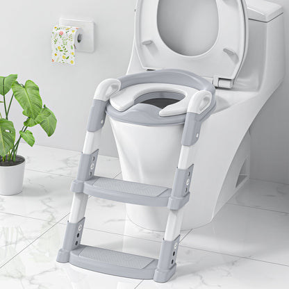 Potty Training Seat, Toddler Step Stool, 2 in 1 Potty Training Toilet for Kids, Baby Seat with Splash Guard and Anti-Slip Pad for Boys Girls Potty Training, Grey