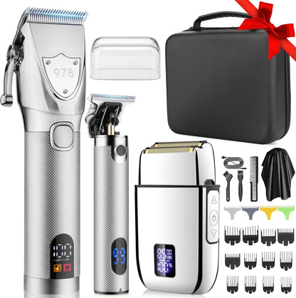 Professional Hair Clippers Electric Razor Shavers Men 3 Piece Set Rechargeable Clippers and Trimmers Beard Trimmer Barber Kit with Travel Case Clippers for Hair Cutting Gifts for him