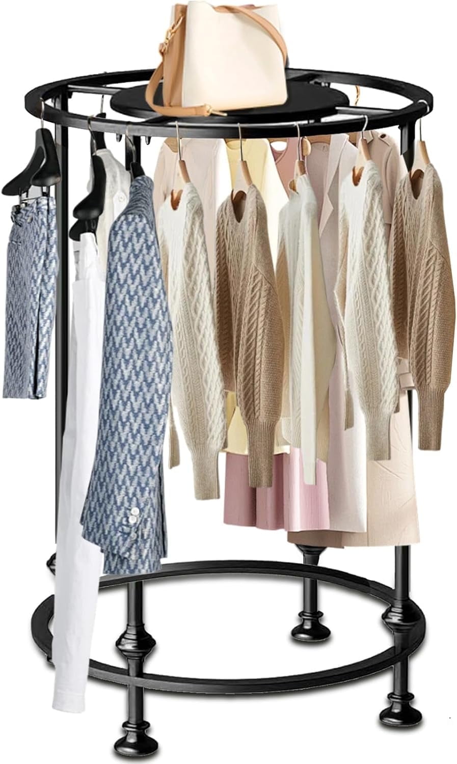 Round Garment Rack Black Clothing Rack,Double Space Multi-Purpose Floor-Standing Retail Clothing Rack