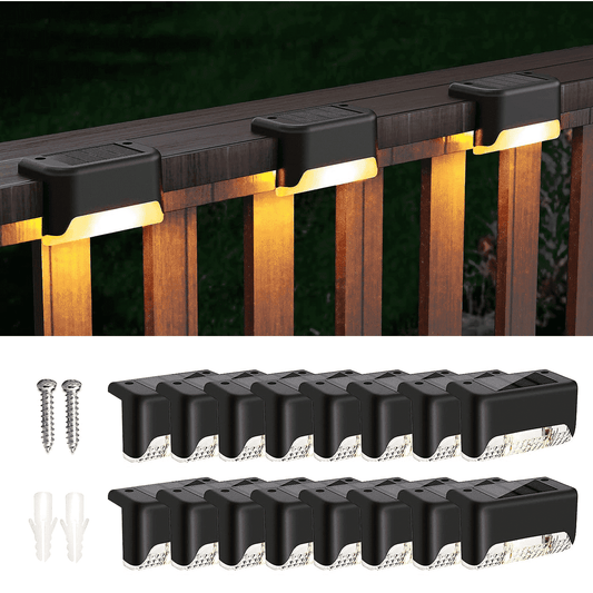 SZRSTH Solar Outdoor Lights Waterproof - 16PCS LED Solar Step Deck Lights Decor for Stairs Fence Yard Patio Pathway -Warm White