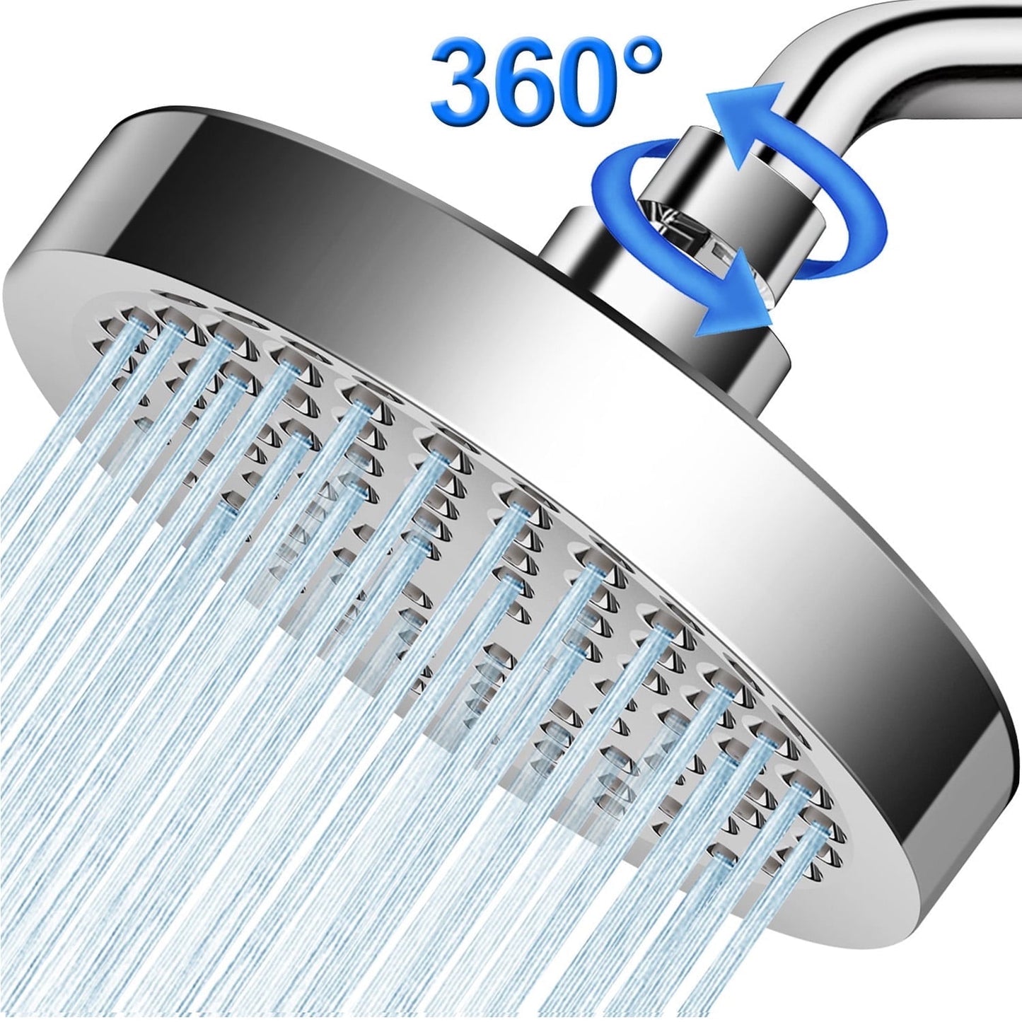 Shower Head, 6" High Pressure Shower Head, Adjustable Stainless Steel Polished Chrome Rain Shower Head with Durable Nozzles