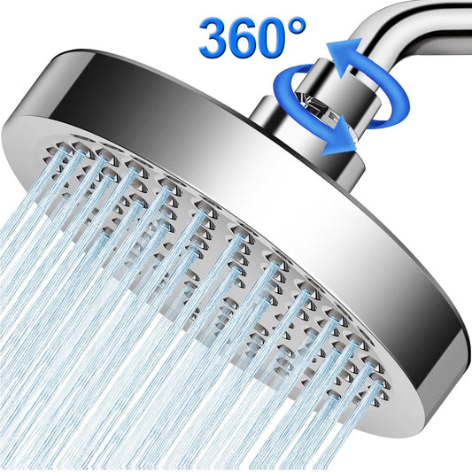 Shower Head, 6" High Pressure Shower Head, Adjustable Stainless Steel Polished Chrome Rain Shower Head with Durable Nozzles