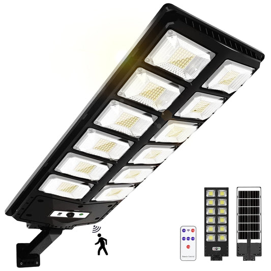 IJIL Solar Street Lights Outdoor - 7000K Waterproof Motion Sensor LED Solar Parking Lot Lights with Remote for Yard Outside