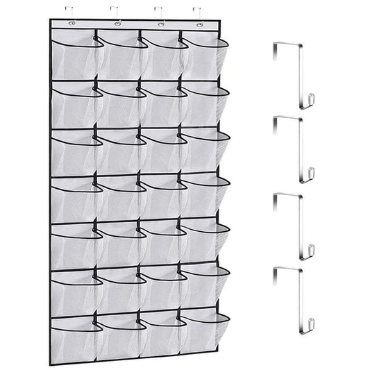 TORIO Over the Door Shoe Rack Organizer, 28 Large Pockets Hanging Shoe Organizer Adjustable & Easy to Install ¨C Space-Saving Storage for Small Spaces,White