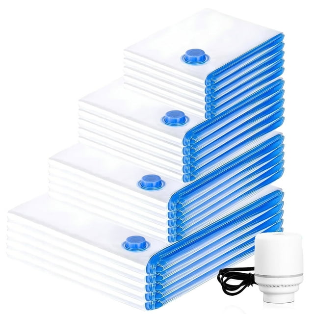TORIO Vacuum storage bags, 20-Pack with Electric Pump Space Saving Efficient Compression Perfect for Storing Clothes, Jackets, Bedding and Travel Items