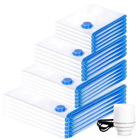 TORIO Vacuum storage bags, 20-Pack with Electric Pump Space Saving Efficient Compression Perfect for Storing Clothes, Jackets, Bedding and Travel Items