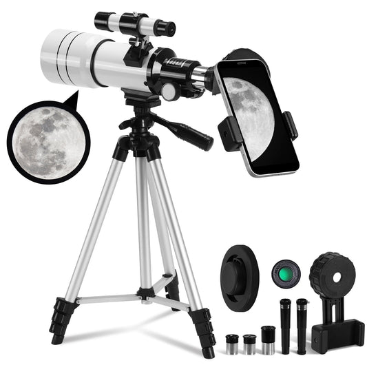 Telescope 300mm Refractor Telescope (15X-150X) with Adjustable Tripod for Astronomy Beginners 70mm Telescopes for Adults & Kids Gift for Kids