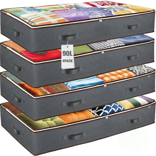 Torio 4 Pack Non-Woven Storage Bags, Thickened Soft Material with Large Capacity, Bedroom Storage Handle Design Waterproof and Dustproof Fabric