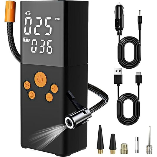 Torio Wireless Tire Inflator Portable Air Compressor, 150PSI, 4000mAh Auto Air Pump for Car Tires with Emergency Light and Rechargeable Bucket Function for Car Tires, Inflatable Toys, Balls