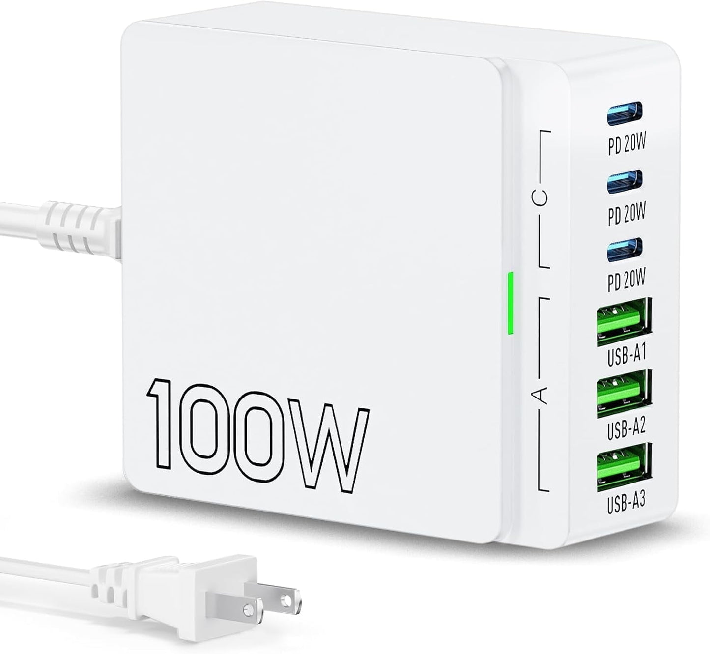 USB C Charger Block Charging Station: 100W 6 Port GaN Fast Charging Brick Hub - PD 3.0 Type C & USB A Charging Cube Box - Wall Charger Power Adapter for iPhone 16 Pro Max iPad Samsung Android Pixel