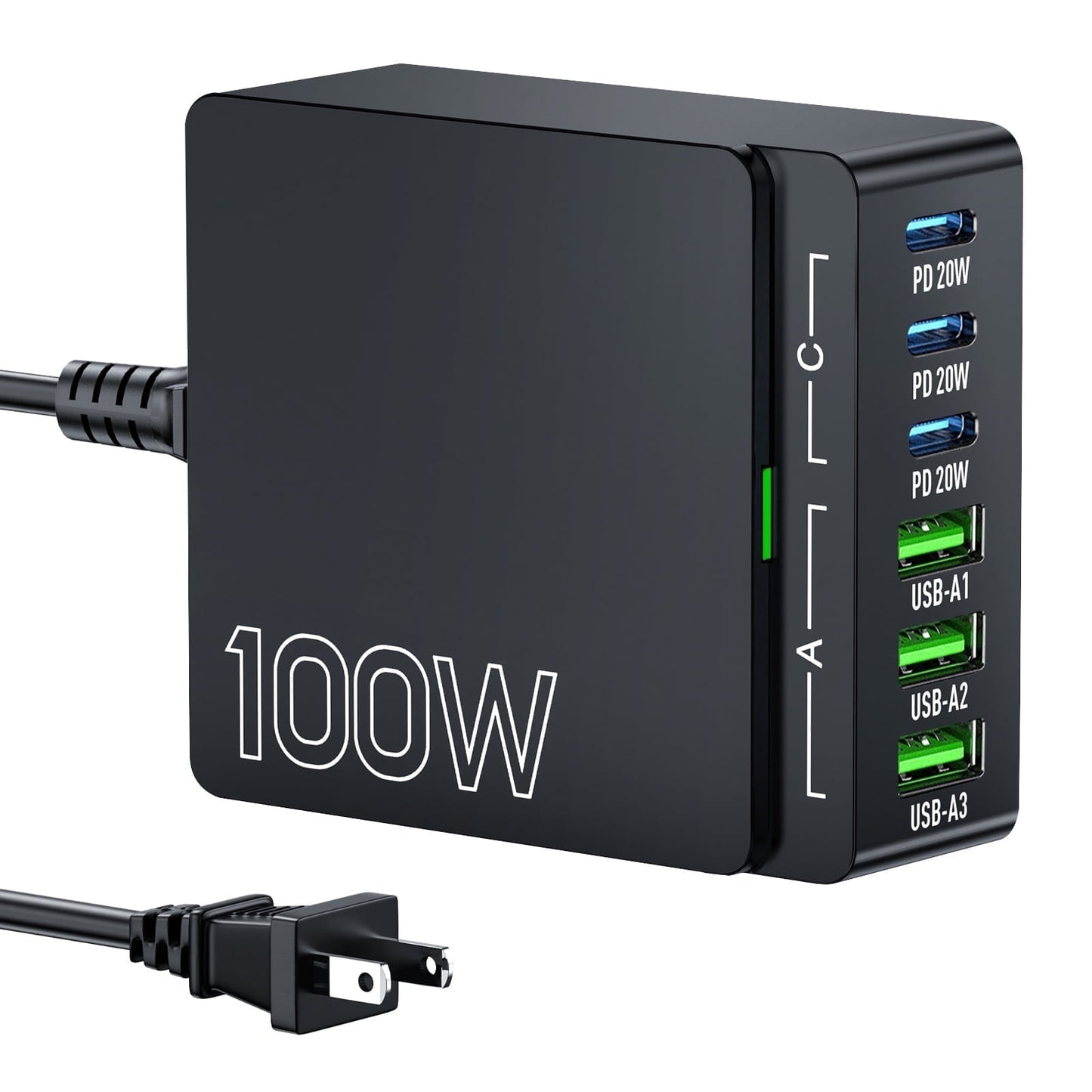 USB C Charger Block Charging Station: 100W 6 Port GaN Fast Charging Hub - Wall Charger Power Adapter Compatible for iPhone iPad Samsung Android Pixel MacBook Pro