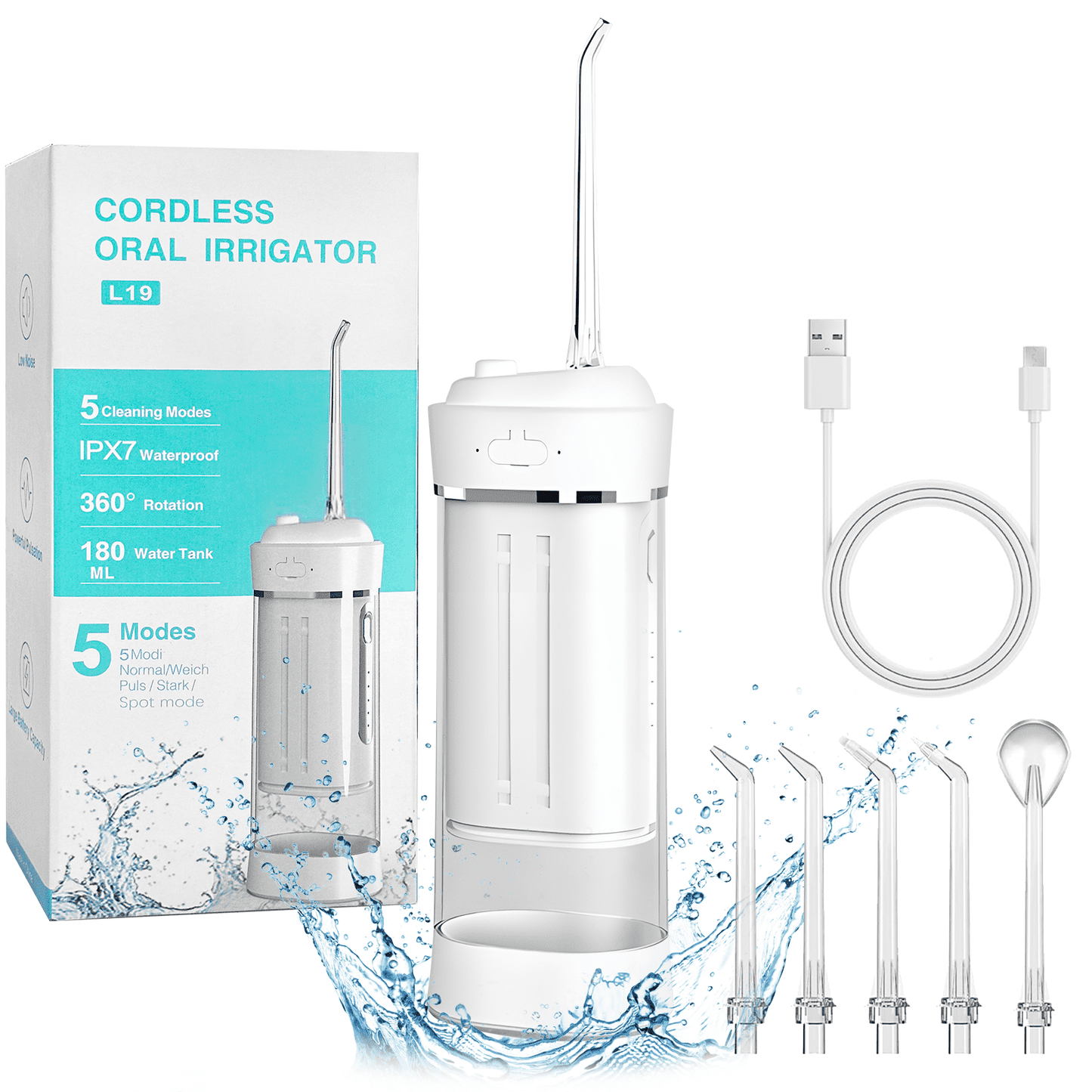 Ultimate Precision Beard and Hair Trimmer with Beard Sense Portable Oral Irrigator Water Teeth Cleaner Pick with 5 Modes, Rechargeable 5 Jet Tips Floss Picks