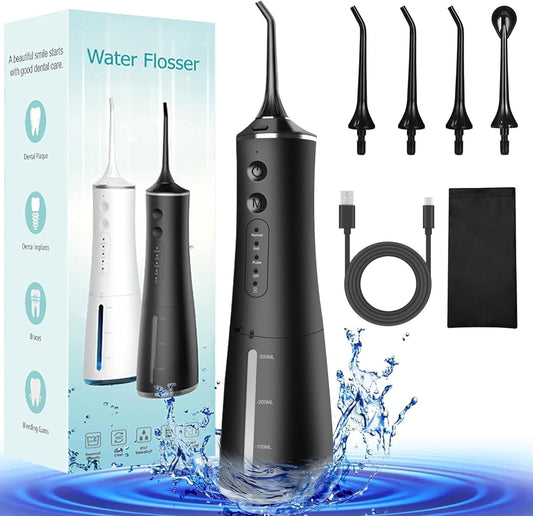 Water Dental Flosser Cordless for Teeth Cleaning Professional - 4 Modes Oral Irrigator 300ML Rechargeable Portable IPX7 Waterproof Powerful Battery for Home Travel