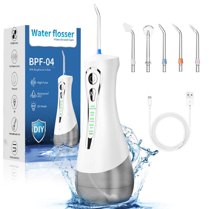 Cordless Water Flosser for Teeth - 4 Modes Dental Teeth Cleaner, Portable Irrigador Dental with 5 Jet Tips & 320ML Larger Tank for Travel, White