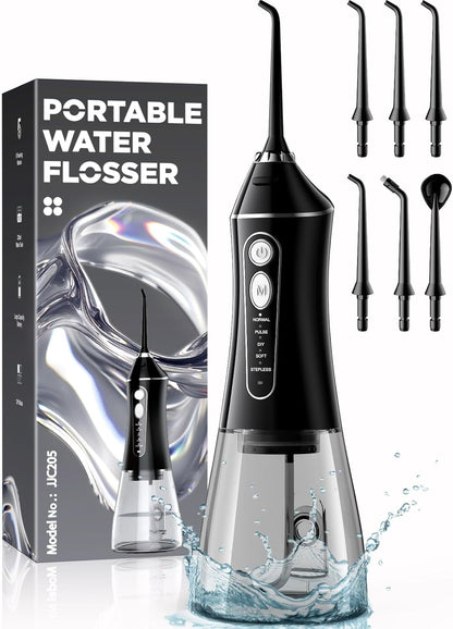 Water Flosser for Teeth Cleaning and Flossing, 5 Modes Rechargeable Cordless Oral Irrigator 320ml Water Tank Teeth Cleaner, IPX7 Waterproof Portable Electric Dentel Flossers for Home and Travel,Black