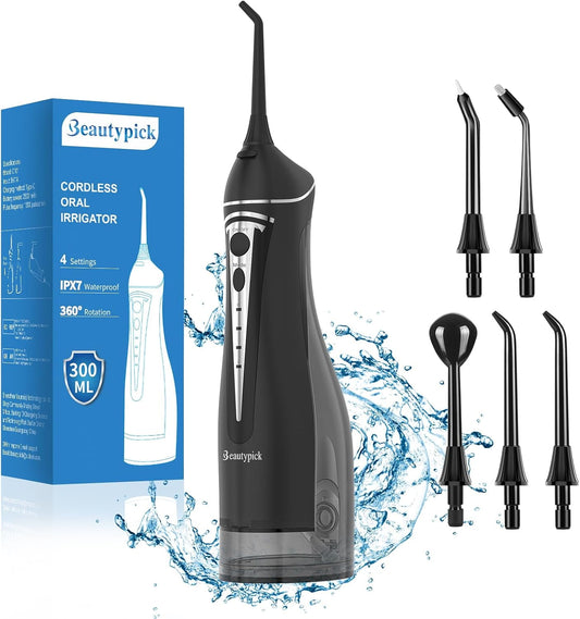 Water Flosser for Teeth Pick Cordlesss, Portable Electric flossers for Teeth Cleaning and Flossing,300ML Braces Oral Irrigator, Rechargeable Waterproof Dental Picks for Home Travel