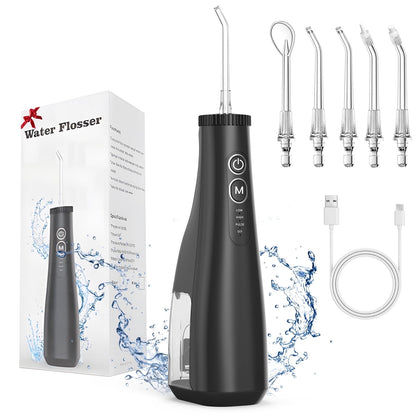 Water Flossers for Teeth - 4 Modes 5 Flossing Tips, Rechargeable Cordless Portable Larger Tank Waterflosser Cleaner IPX7 Waterproof Floss Cleaning Teeth