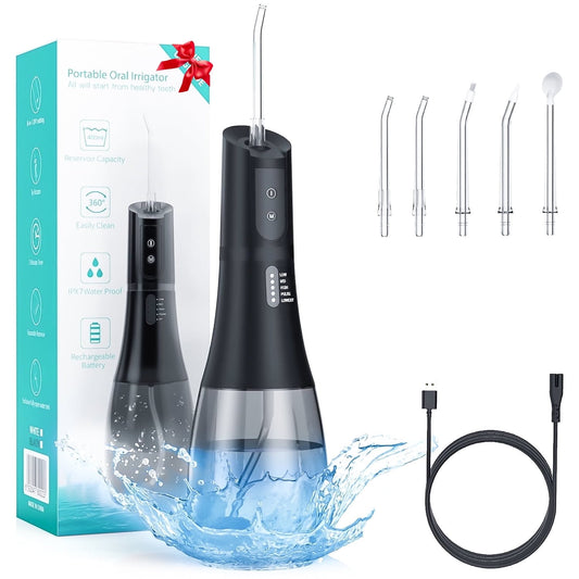 Water Flossers for Teeth - Portable & IPX7 Waterproof Teeth Cleaner Pick for Braces Home, Cordless Water Dental Flosser Pick with 5 Modes 5 Jet Tips