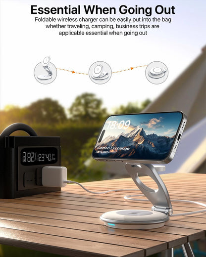 Wireless Charging Station for Magsfe Charger,3 in 1 Wireless Charger for Magsafe Charging Station,Foldable Charger for iPhone 16/15/14/13/12 Series for Apple Watch & AirPod(30W Charger Included)