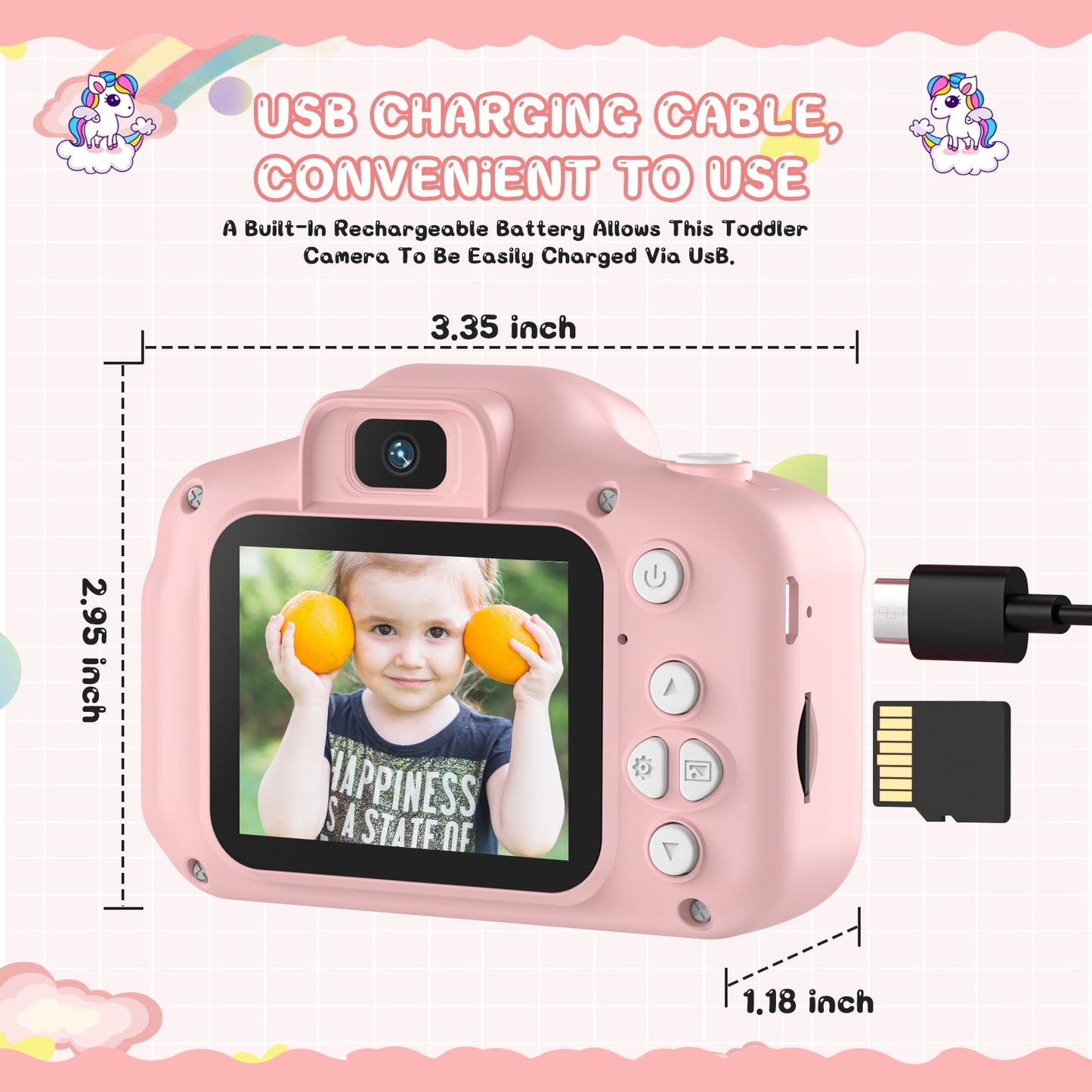 Kids Camera with 32GB SD Card and Silicone Cover, Toy Camera for Girls and Boys 3-12 Years Best Birthday Gifts (Pink)