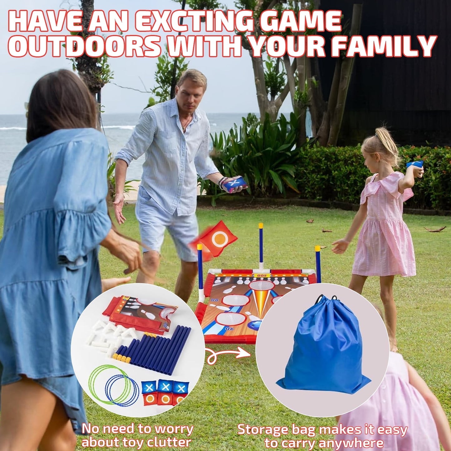 Absoke Bean Bag Toss Game for Kids, 2-in-1 Cornhole Game Loop & Sandbag Outdoor Toys for Kids Ages 3-8