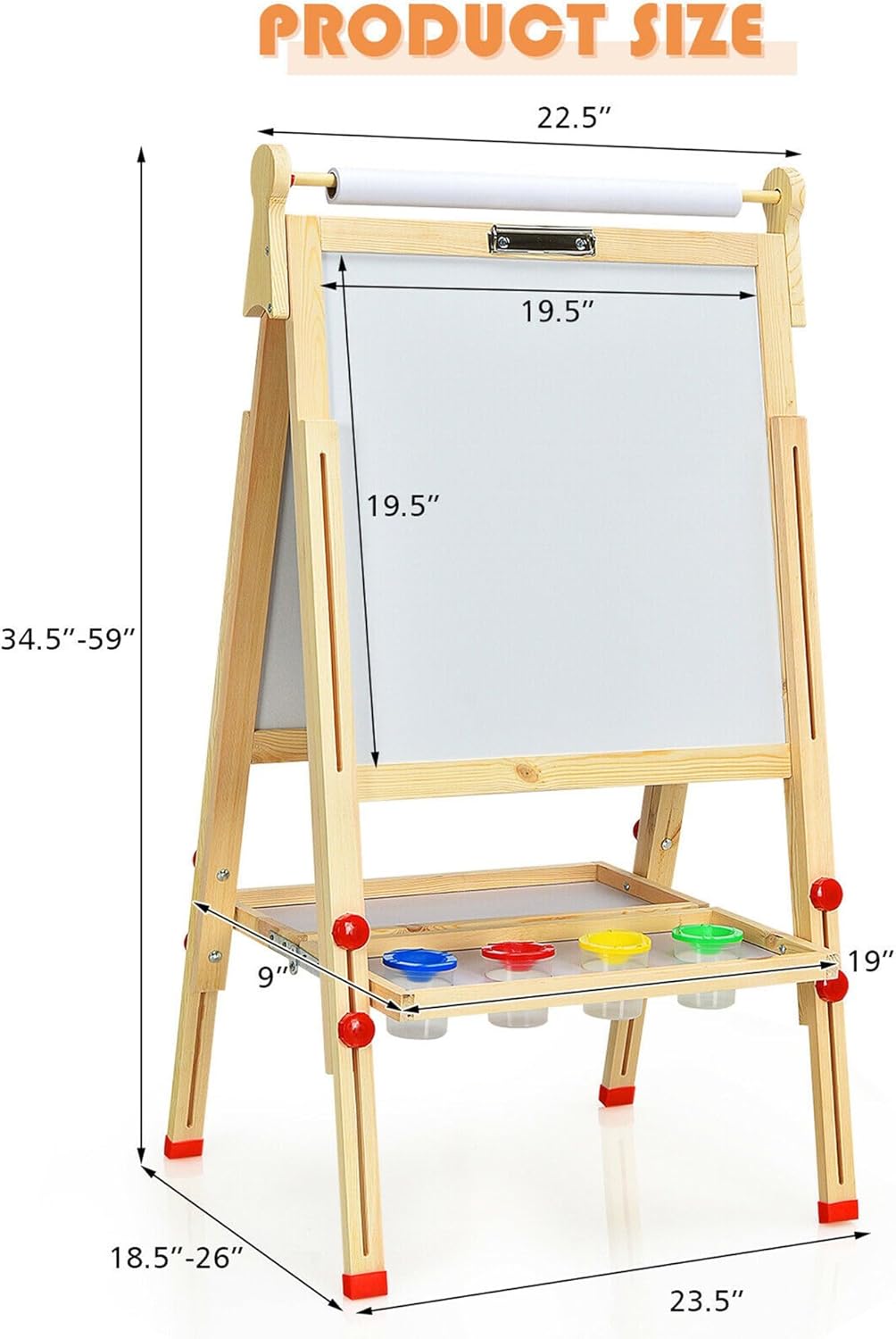 Art Easel for Kids Adjustable Standing Easel for Toddlers with Accessories, Magnetic Whiteboard & Chalkboard, Wooden Double Sided Drawing Board for Children, Beginners, Home, Classroom