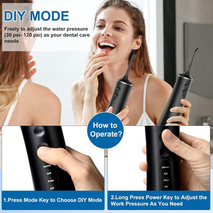 Water Dental Flosser Cordless for Teeth Cleaning Professional - 4 Modes Oral Irrigator 300ML Rechargeable Portable IPX7 Waterproof Powerful Battery for Home Travel