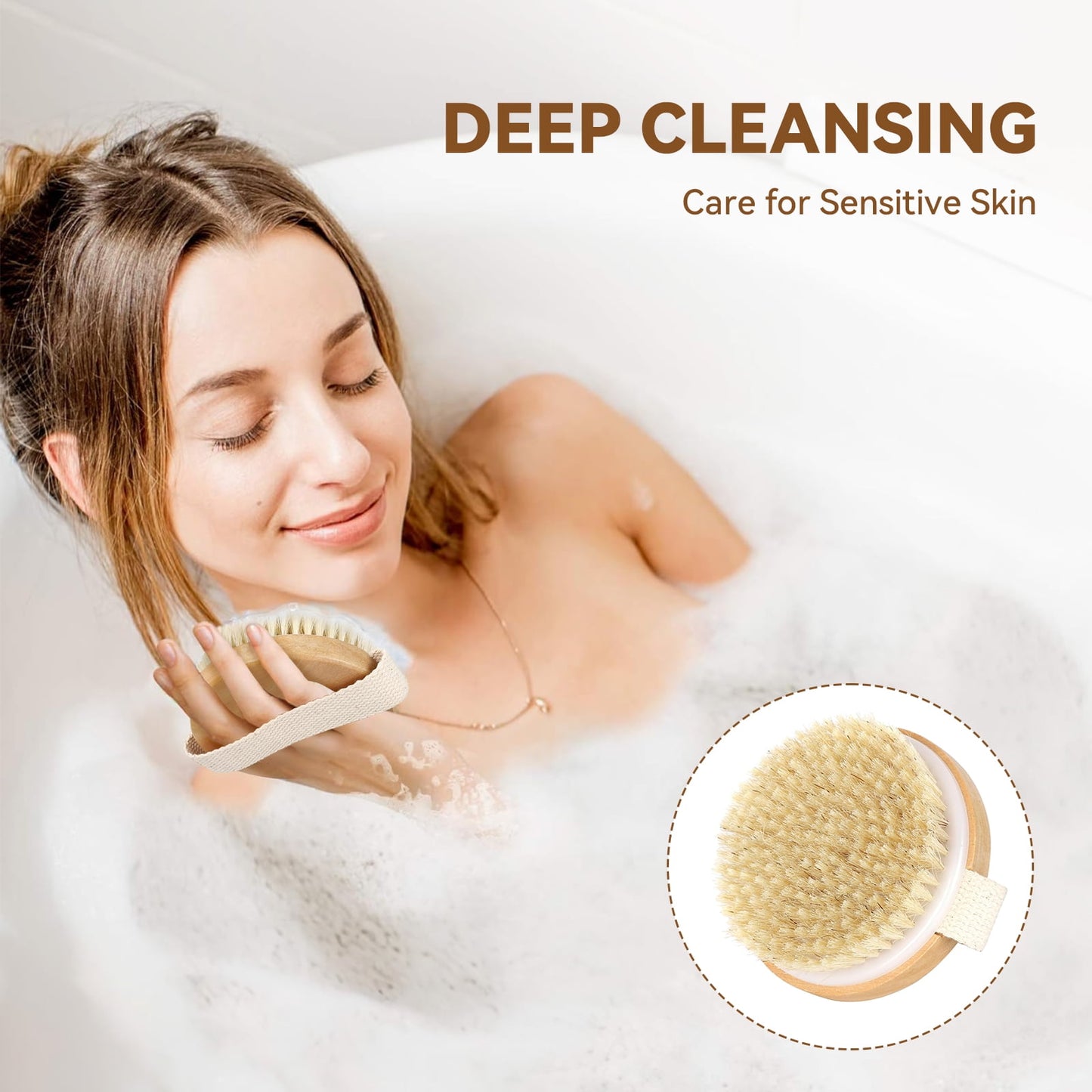 2 Pack Dry Body Brush,Natural Bristle Exfoliating Brush for Dry Skin,Improve Circulation,Lymphatic Drainage,Cellulite