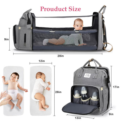 Baby Diaper Bag Backpack, Multifunction Waterproof Baby Bag for Mom with USB Charging Port, Large Capacity, Baby Shower Gifts, Gray