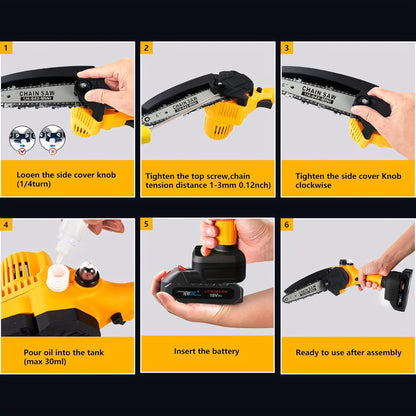 Mini Chainsaw Cordless Portable Handheld Small Electric Chainsaw Oil for Wood Cutting6-Inch Battery Chainsaw Cordless Courtyard