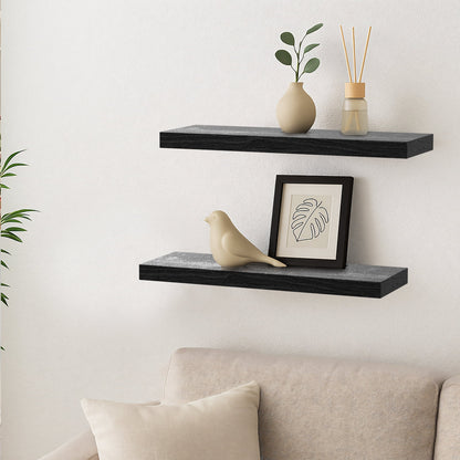 Floating Shelves for Wall, 16" Kailwokk Wood Wall Shelves, Holds 22lbs, Space-Saving for Bathroom Bedroom Kitchen(Black, Set of 2)