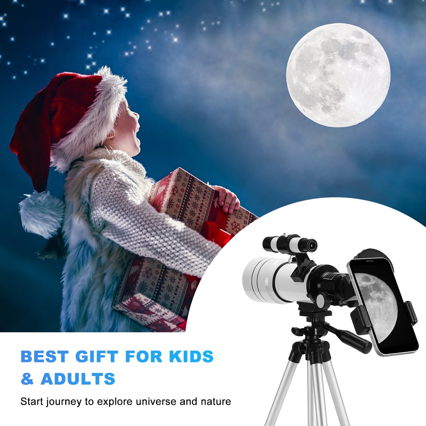 Telescope 300mm Refractor Telescope (15X-150X) with Adjustable Tripod for Astronomy Beginners 70mm Telescopes for Adults & Kids Gift for Kids