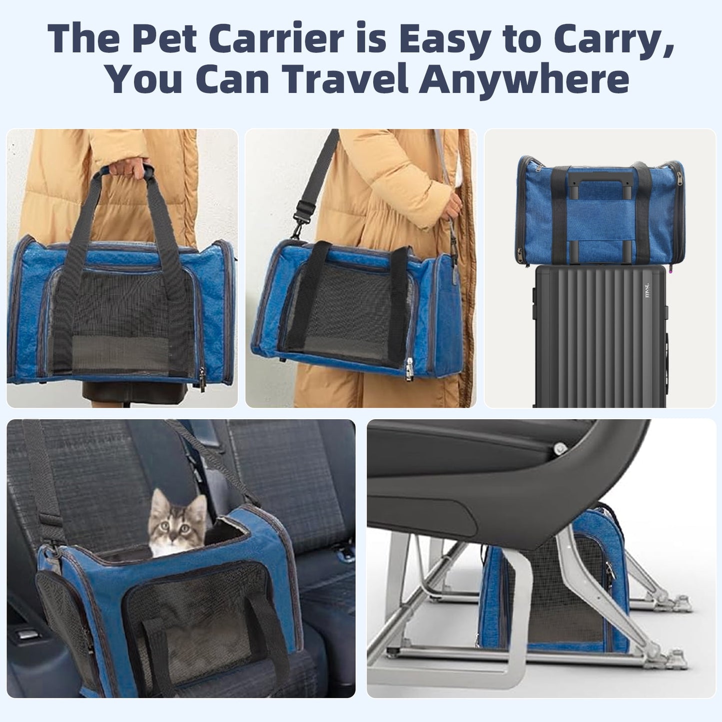 TORIO Pet Travel Backpack, for Cats & Small Dogs,Comfortable & Breathable, Ideal for Long Journeys,Blue