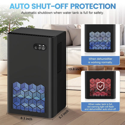 Dehumidifier, Dehumidifiers for Room, 95 OZ Water Tank, (950 sq.ft) Dehumidifiers for Basement Home Bathroom Bedroom with Auto Shut Off, 7 Colors LED Light, Black