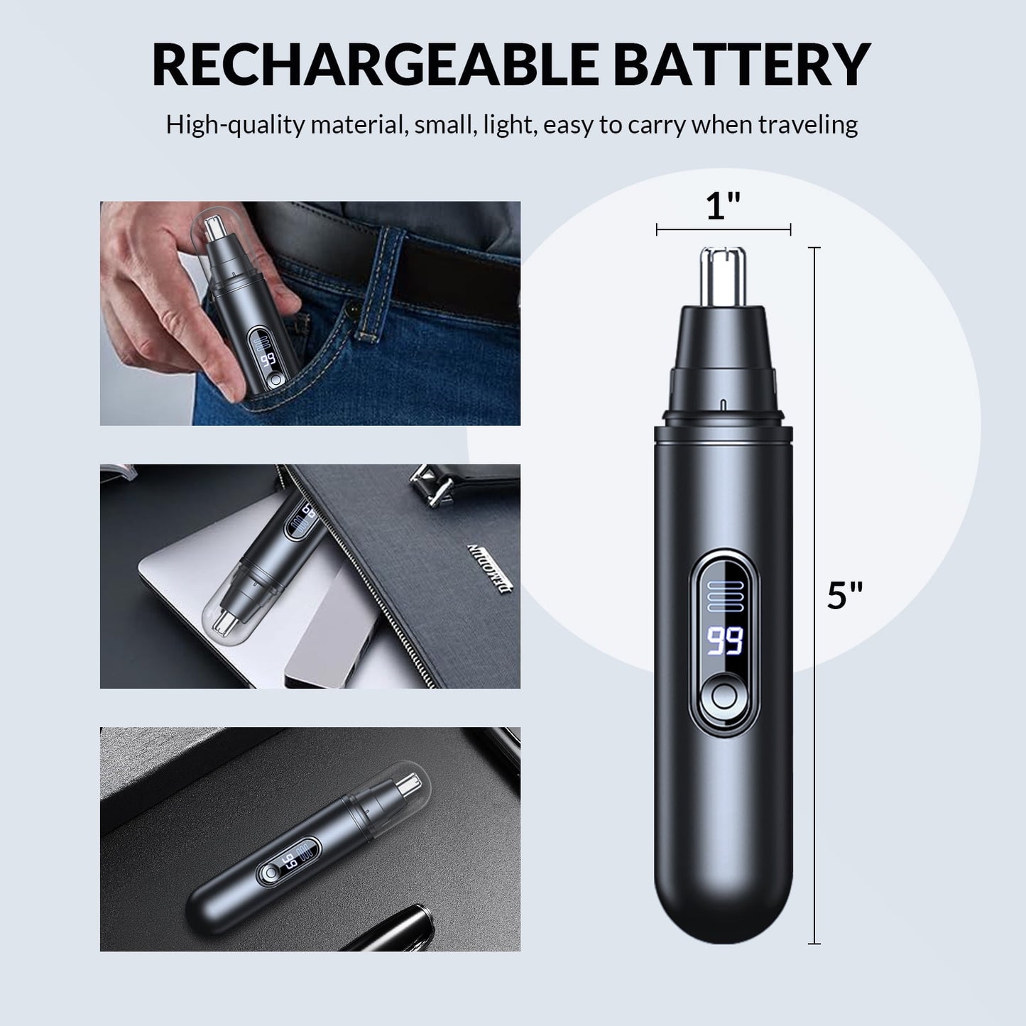 Ear and Nose Hair Trimmer for Men Women, Painless USB Rechargeable Nose Hair Trimmer Clipper, Waterproof Dual Edge Blades Nasal Trimmer Nose Clippers for Easy Cleansing (Black)