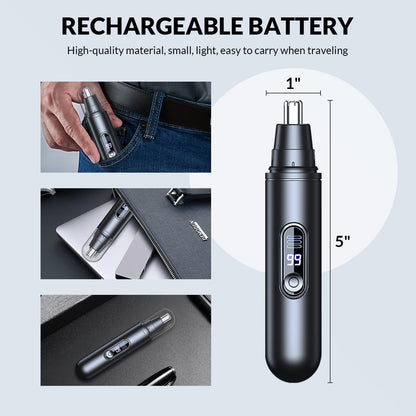 Ear and Nose Hair Trimmer for Men Women, Painless USB Rechargeable Nose Hair Trimmer Clipper, Waterproof Dual Edge Blades Nasal Trimmer Nose Clippers for Easy Cleansing (Black)