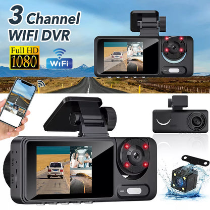 170¡ã FHD Dash Camera 3 Channel Dash Cam Front and Rear with Free 64GB SD Card