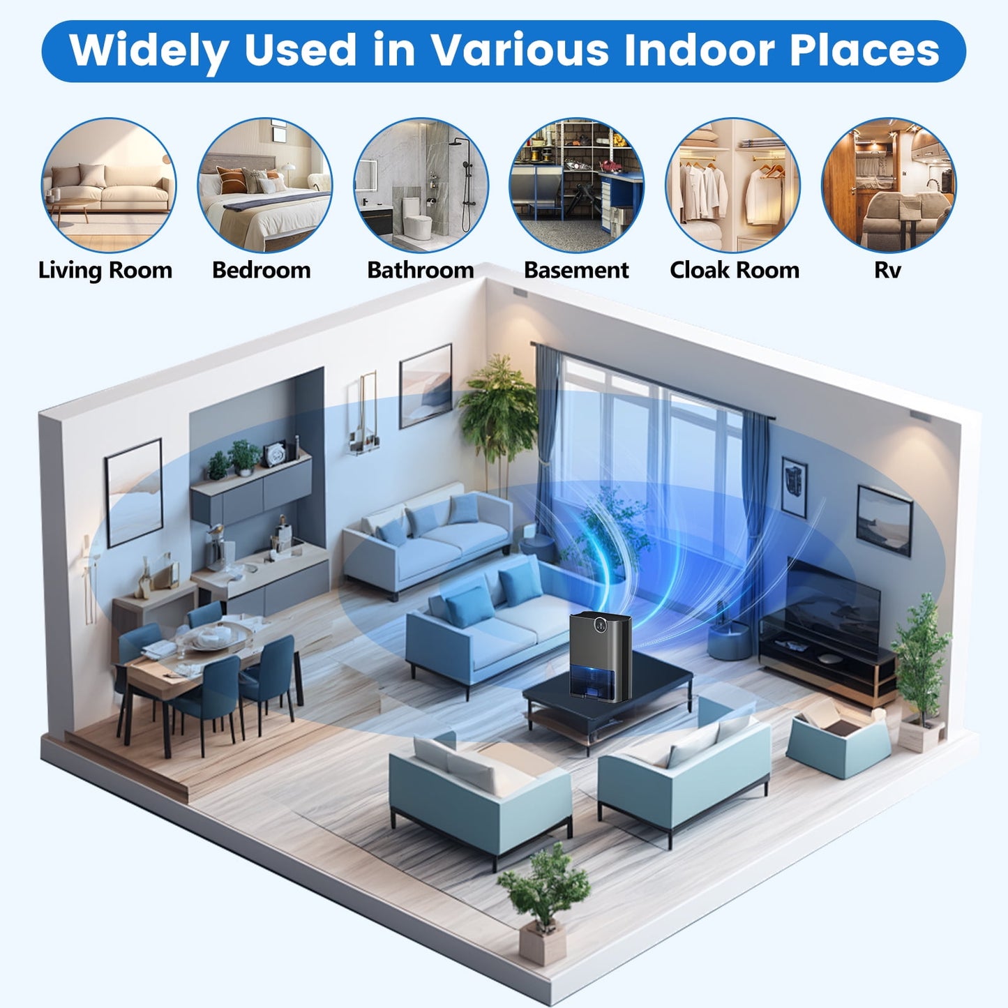 Dehumidifier for Home, 70 OZ Water Tank (500 sq ft) Auto Shut off Small Dehumidifiers for Bedroom Bathroom with 5 Colors LED Lights, Gray