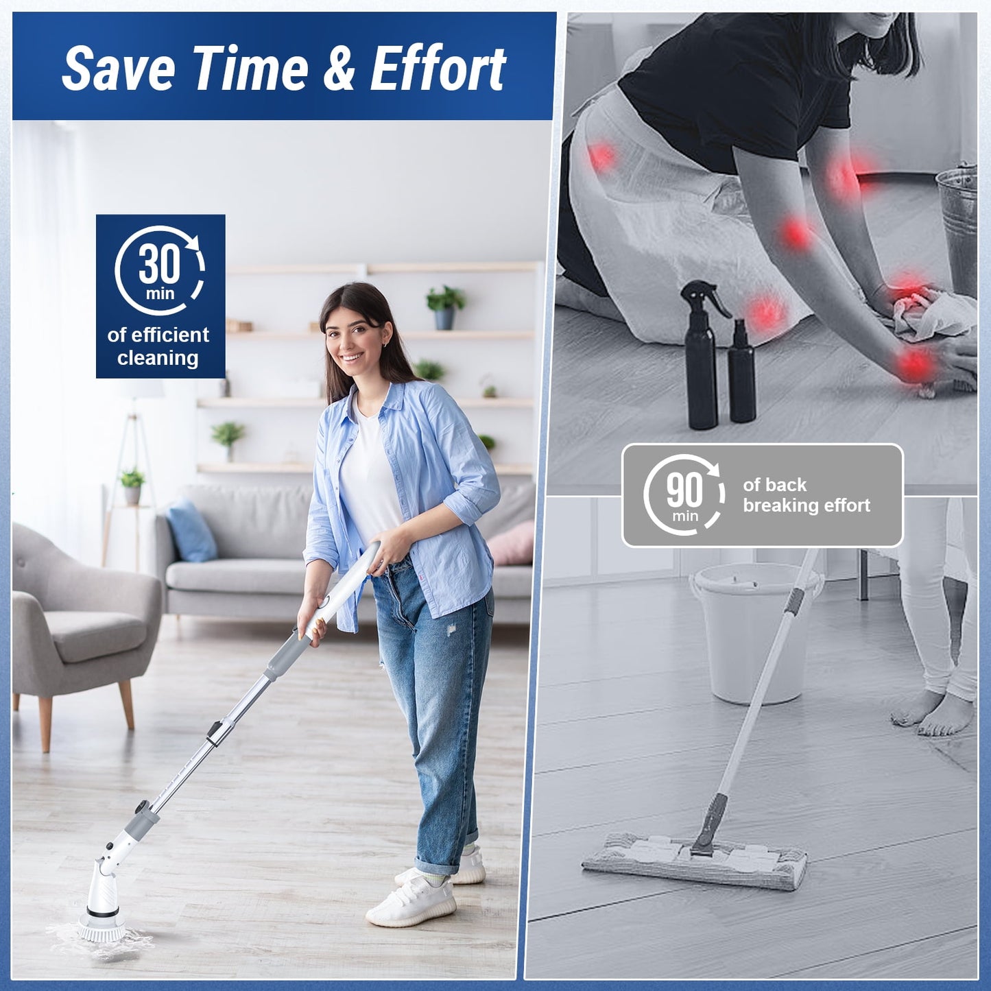 Electric Spin Scrubber, Cordless Bath Tub Power Scrubber with Long Handle & 4 Replaceable Heads,Shower Cleaning Brush Household Tools for Bathroom & Tile Floor