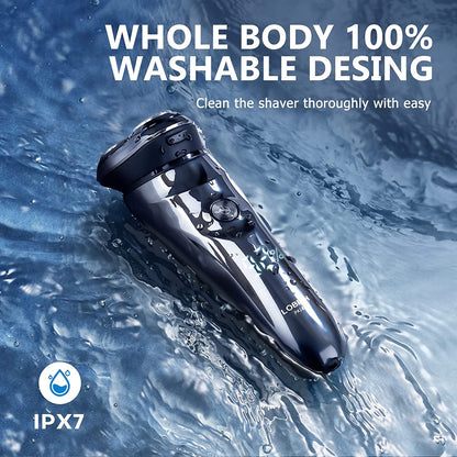 Electric Shaver for Men, 100% Washable Rechargeable Waterproof Electric Razor Wet & Dry Shaving with Pop-up Trimmer, 1 Hour Fast Charging, 4D Floating Head, LCD Power Indicator