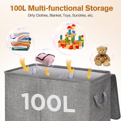 Kailwokk Laundry Hamper, Large Collapsible Basket with Lid & Removable Bags for Bedroom Bathroom College, Gray