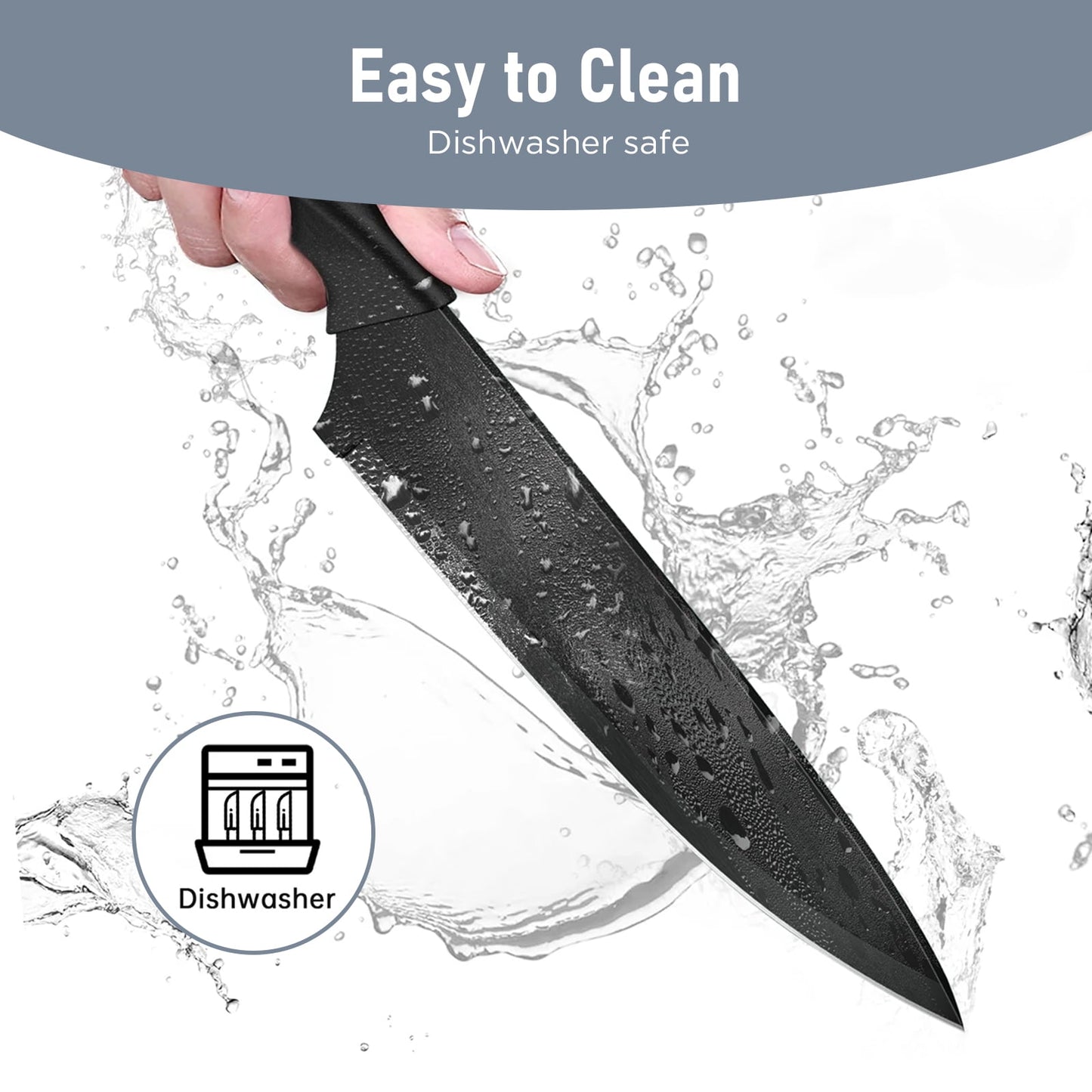 Kailwokk Kitchen Knife Set, 13 Pcs Stainless Steel Chef Knife Sets with Sharpener & 6 Blade Guards, Non-stick Coating, Dishwasher Safe, Perfect Gifts for Kitchen