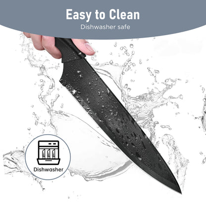 Kailwokk Kitchen Knife Set, 13 Pcs Stainless Steel Chef Knife Sets with Sharpener & 6 Blade Guards, Non-stick Coating, Dishwasher Safe, Perfect Gifts for Kitchen