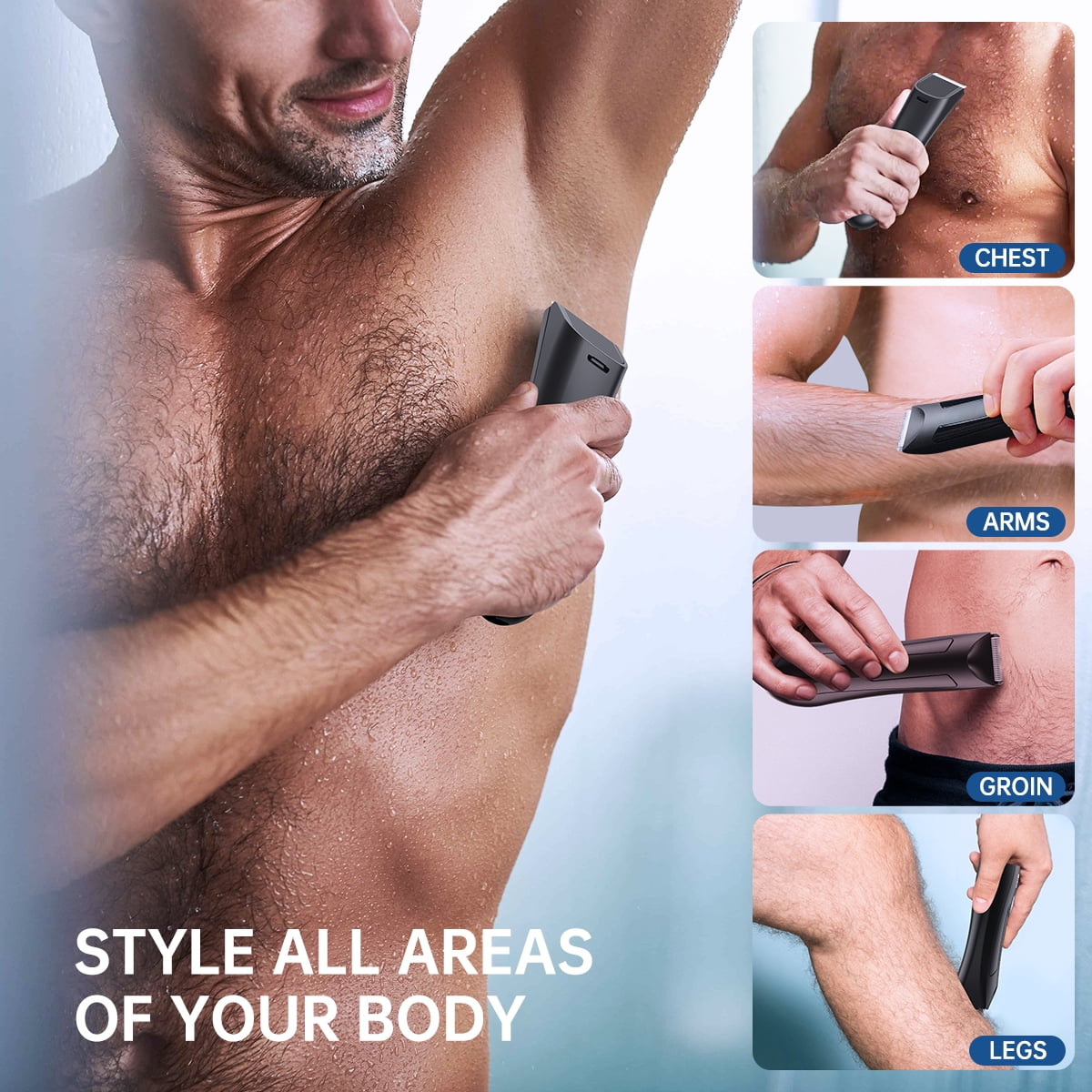 Body Hair Trimmer for Men Women, Electric Groin Bikini Ball Shaver Razor, Fully Waterproof Ceramic Blade Pubic Hair Trimmer Clipper Body Groomer with Recharge Dock, LED Display & LED Light