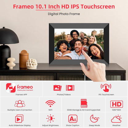 Frameo 10.1" WiFi Digital Picture Frame, 1280x800 HD IPS Touch Screen Photo Frame Electronic, Share Photos/Videos Instantly via from Anywhere