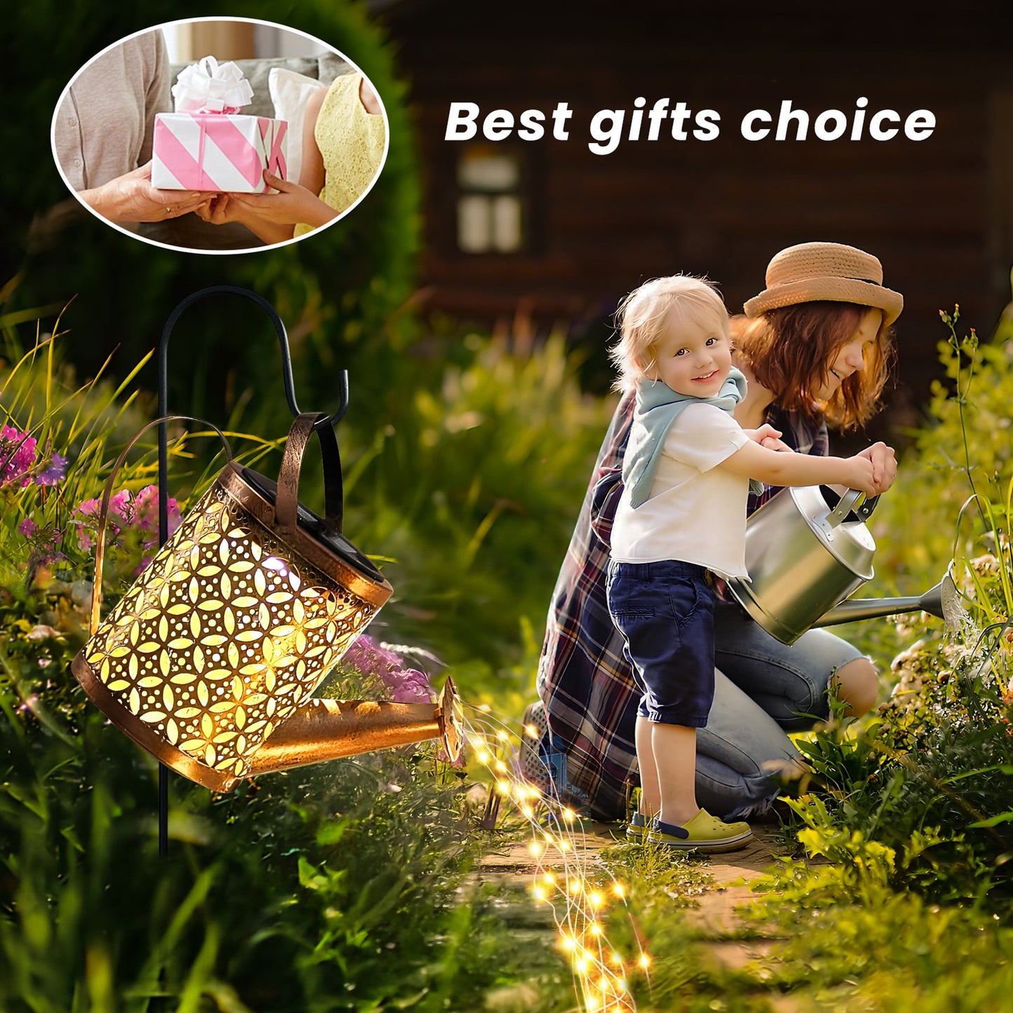 Solar Watering Can with Lights, Outdoor Waterfall Hanging LED Solar Lights for Patio Garden Lawn Yard Pathway