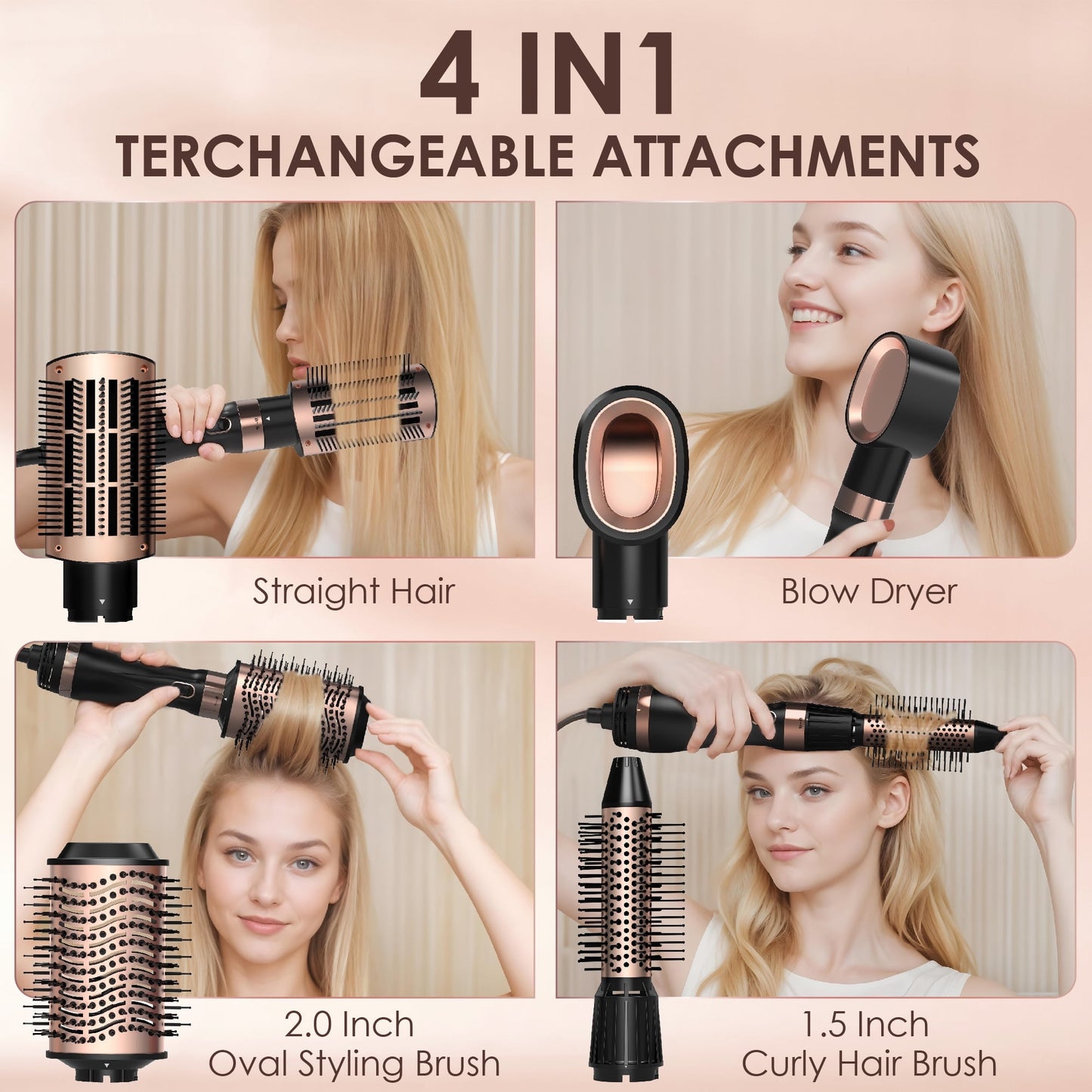 Hair Dryer Brush Blow Dryer Brush in One Oval Brush Hot Air Brush Set for Straightening/Drying/Curling Multi-Temperature Settings